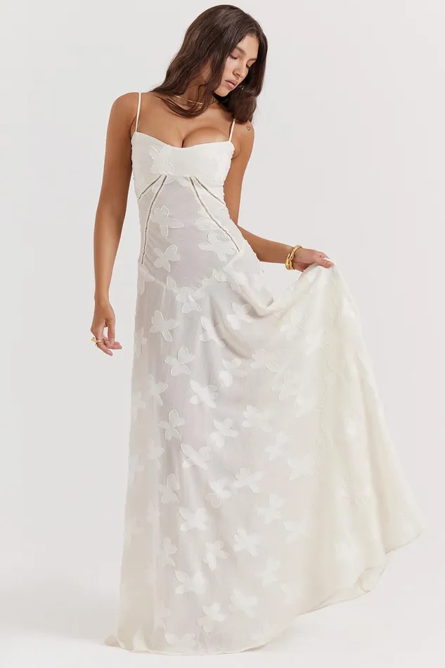 House Of CB SerenVintage Cream Floral Lace Back Maxi Dress Vintage Women Maxi Dresses