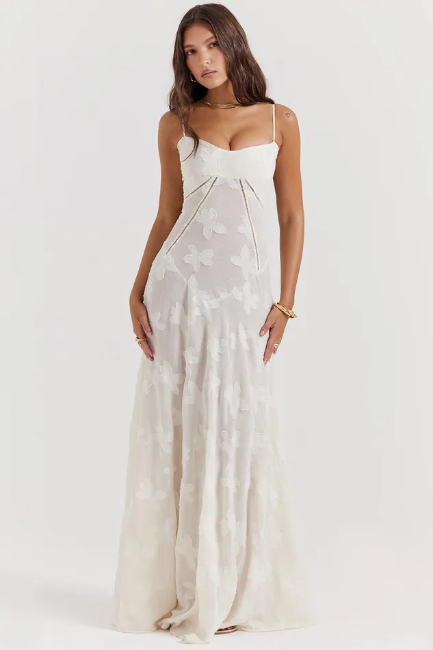 House Of CB SerenVintage Cream Floral Lace Back Maxi Dress Vintage Women Maxi Dresses