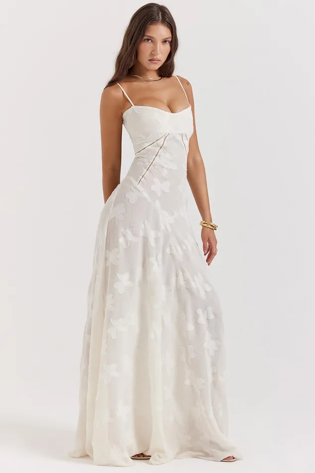 House Of CB SerenVintage Cream Floral Lace Back Maxi Dress Vintage Women Maxi Dresses