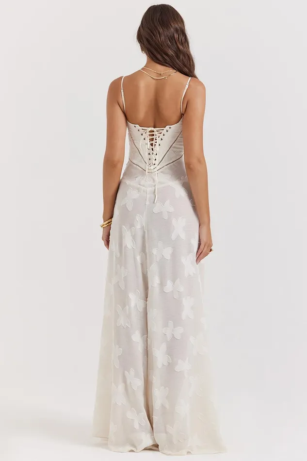 House Of CB SerenVintage Cream Floral Lace Back Maxi Dress Vintage Women Maxi Dresses