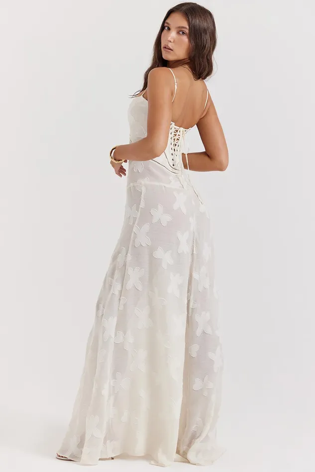 House Of CB SerenVintage Cream Floral Lace Back Maxi Dress Vintage Women Maxi Dresses