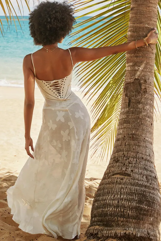 House Of CB SerenVintage Cream Floral Lace Back Maxi Dress Vintage Women Maxi Dresses
