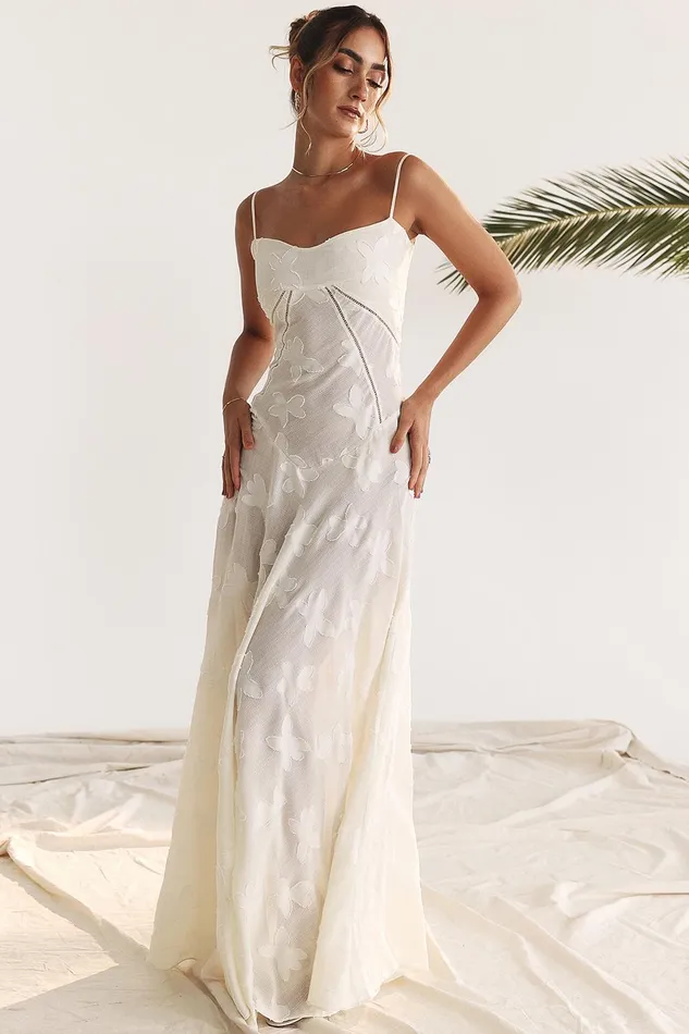 House Of CB SerenVintage Cream Floral Lace Back Maxi Dress Vintage Women Maxi Dresses