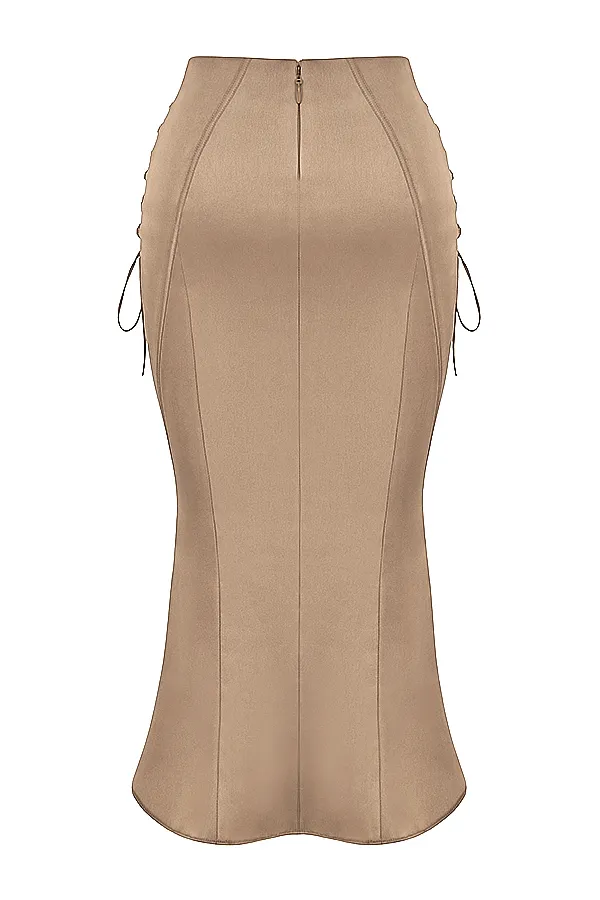 House Of CB SidonieLatte Satin Lace Up Midi Skirt 8211 SALE Latte Women Skirts