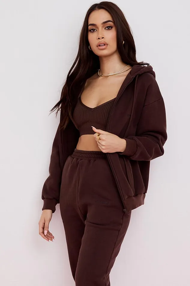 House Of CB StormChocolate Zip Through Hoodie Chocolate Women Outerwear
