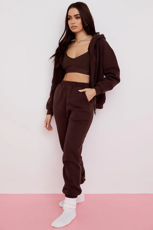 House Of CB StormChocolate Zip Through Hoodie Chocolate Women Outerwear