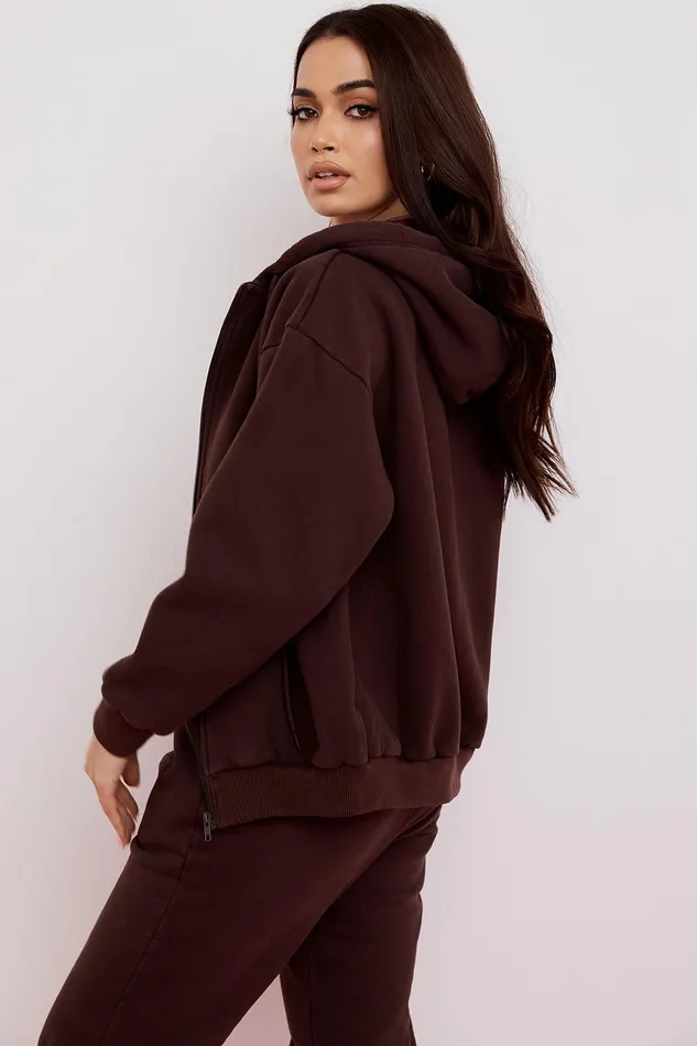 House Of CB StormChocolate Zip Through Hoodie Chocolate Women Outerwear