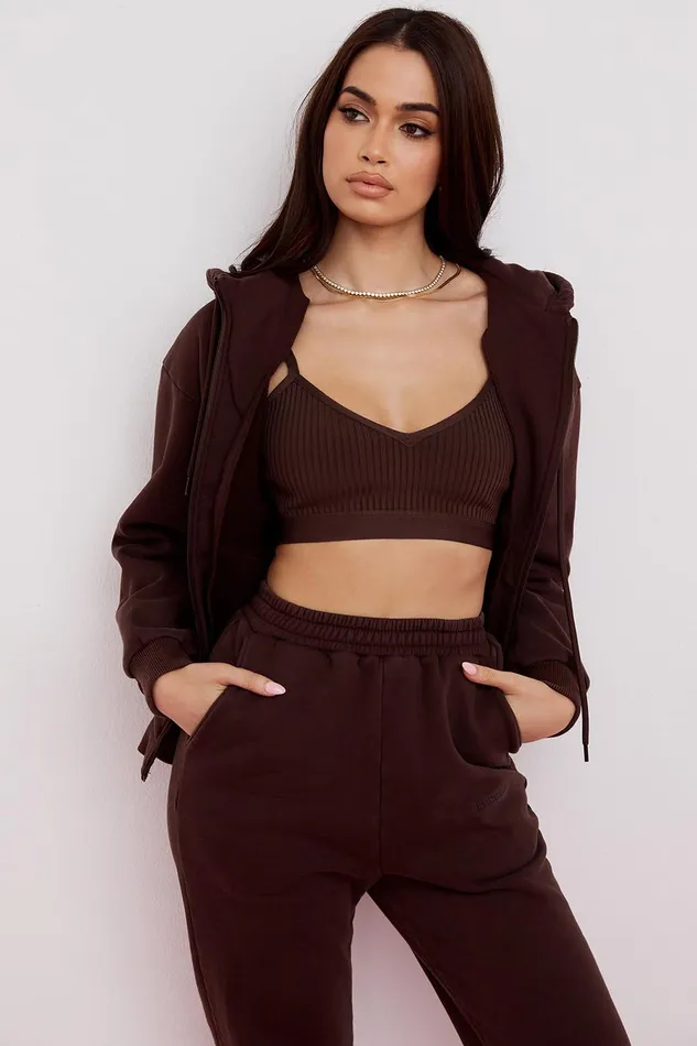 House Of CB StormChocolate Zip Through Hoodie Chocolate Women Outerwear
