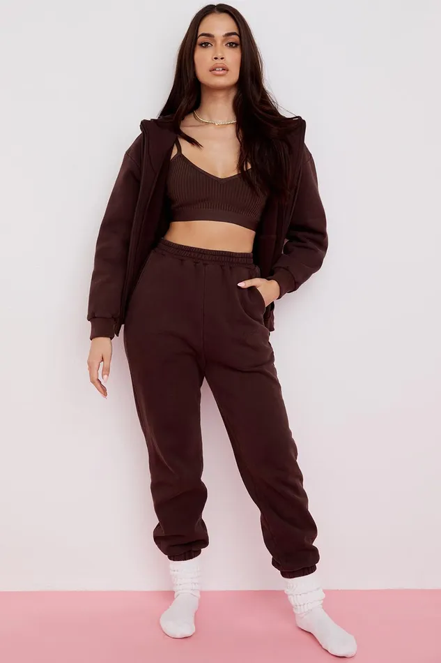 House Of CB StormChocolate Zip Through Hoodie Chocolate Women Outerwear