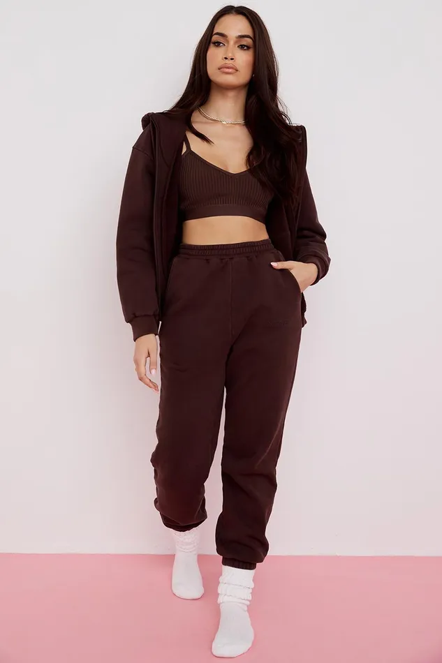 House Of CB StormChocolate Zip Through Hoodie Chocolate Women Outerwear