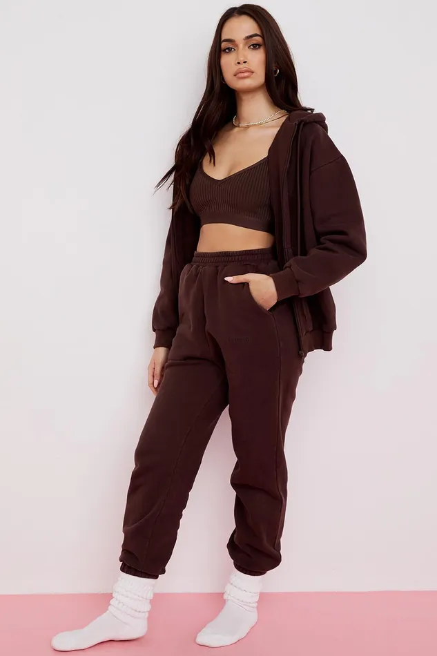 House Of CB StormChocolate Zip Through Hoodie Chocolate Women Outerwear