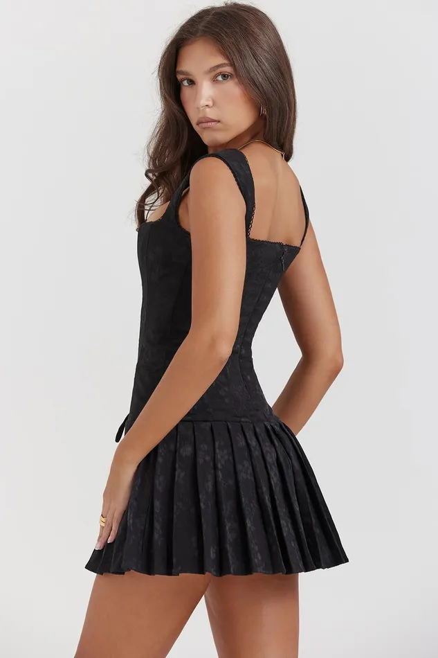 House Of CB TaliaBlack Pleated Mini Dress Black Women Corset Dresses