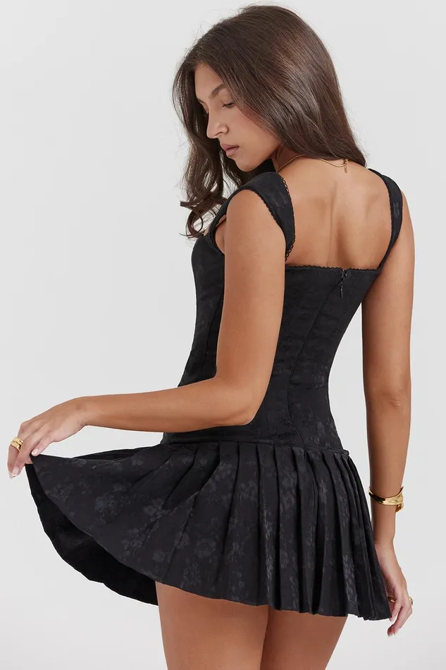 House Of CB TaliaBlack Pleated Mini Dress Black Women Corset Dresses