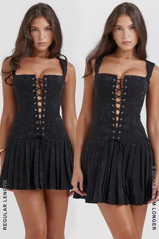 House Of CB TaliaBlack Pleated Mini Dress Black Women Corset Dresses