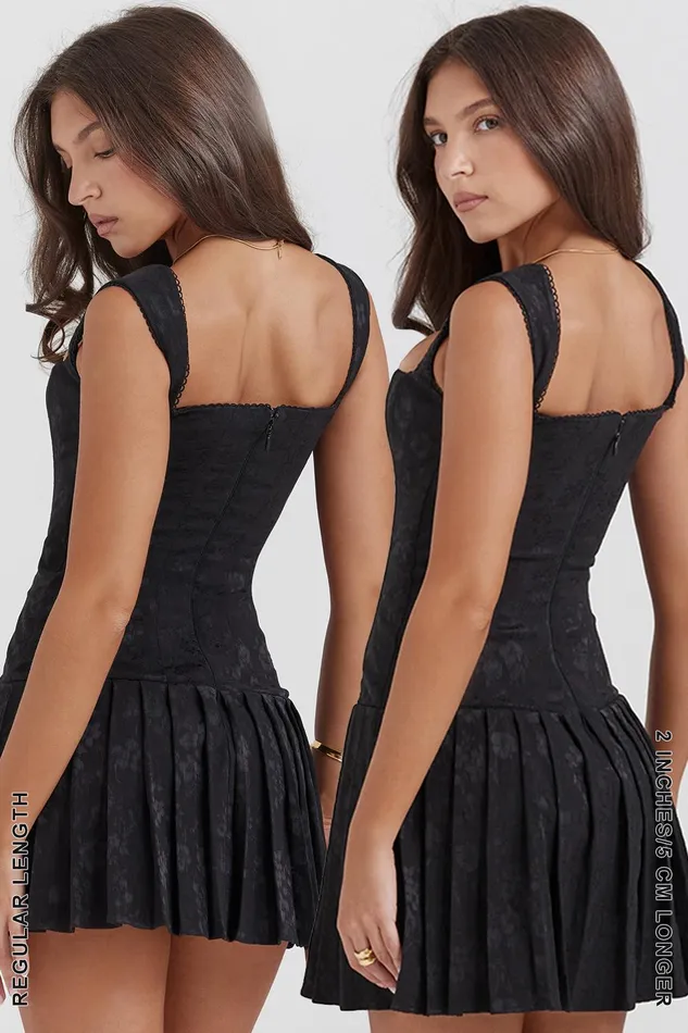 House Of CB TaliaBlack Pleated Mini Dress Black Women Corset Dresses