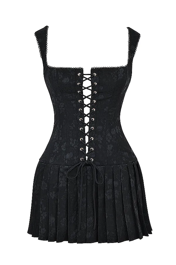 House Of CB TaliaBlack Pleated Mini Dress Black Women Corset Dresses