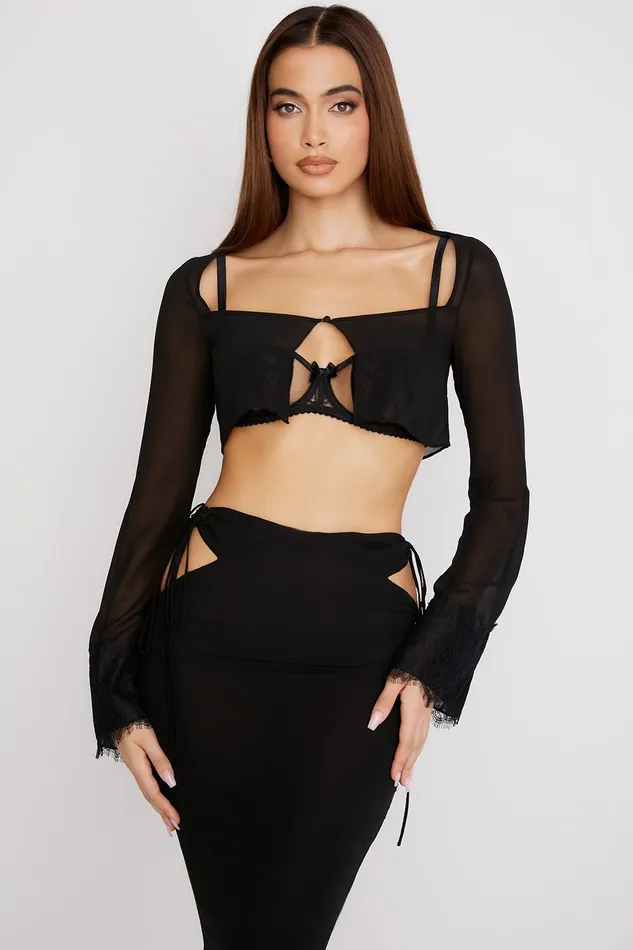 House Of CB TaraBlack Georgette Cropped Top 8211 SALE Black Women Tops