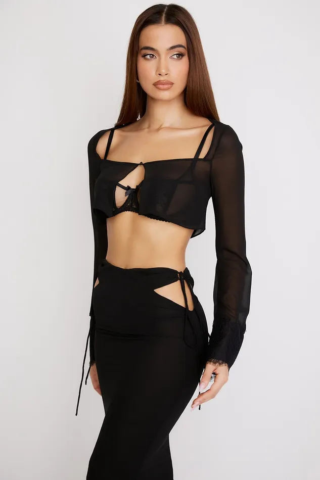 House Of CB TaraBlack Georgette Cropped Top 8211 SALE Black Women Tops