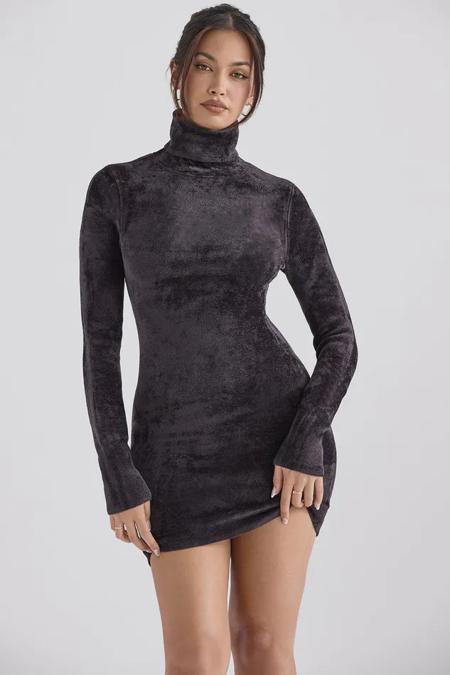 House Of CB TayaCharcoal Chenille Mini Dress 8211 SALE Charcoal Women Bodycon Dresses