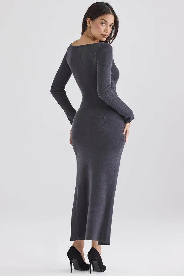 House Of CB TolaniCharcoal Cashmere Knit Maxi Dress 8211 SALE Charcoal Women Bodycon Dresses