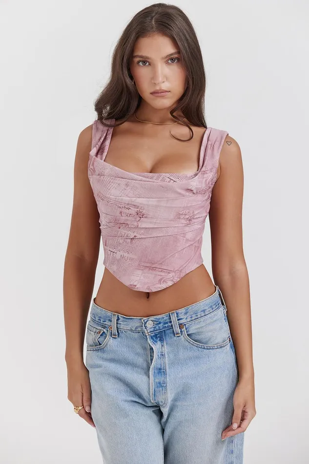 House Of CB UnaPink Print Corset Pink Women Tops