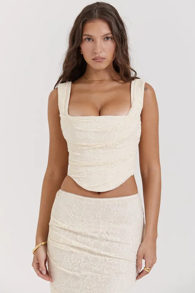 House Of CB UnaVintage Cream Lace Corset Vintage Women Tops