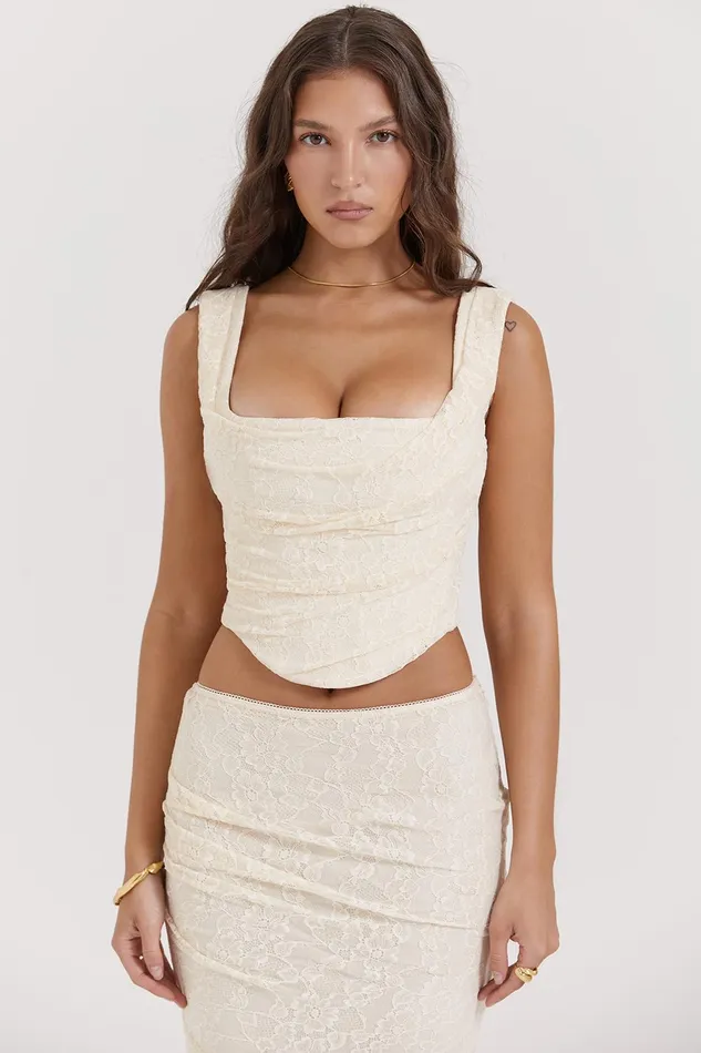 House Of CB UnaVintage Cream Lace Corset Vintage Women Tops