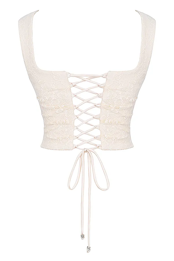 House Of CB UnaVintage Cream Lace Corset Vintage Women Tops