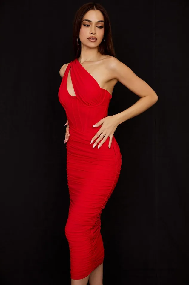 House Of CB ValentinaScarlet Asymmetric Cutout Midi Dress 8211 SALE Scarlet Women Bodycon Dresses