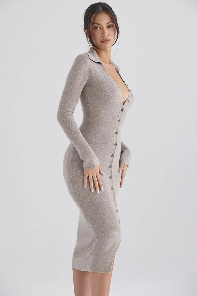 House Of CB YvetteBeige Cashmere Knit Midi Dress 8211 SALE Beige Women Midi Dresses