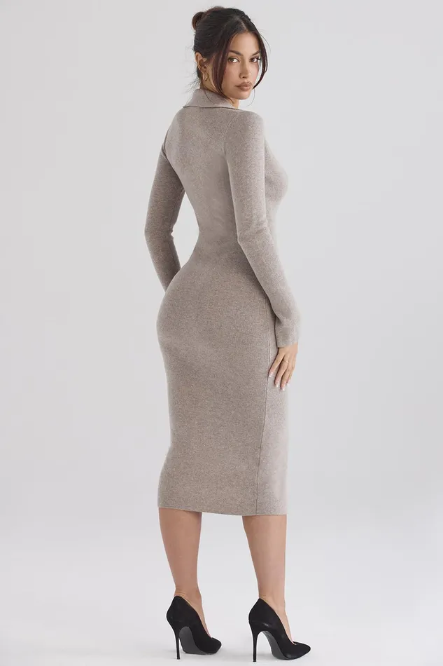 House Of CB YvetteBeige Cashmere Knit Midi Dress 8211 SALE Beige Women Midi Dresses