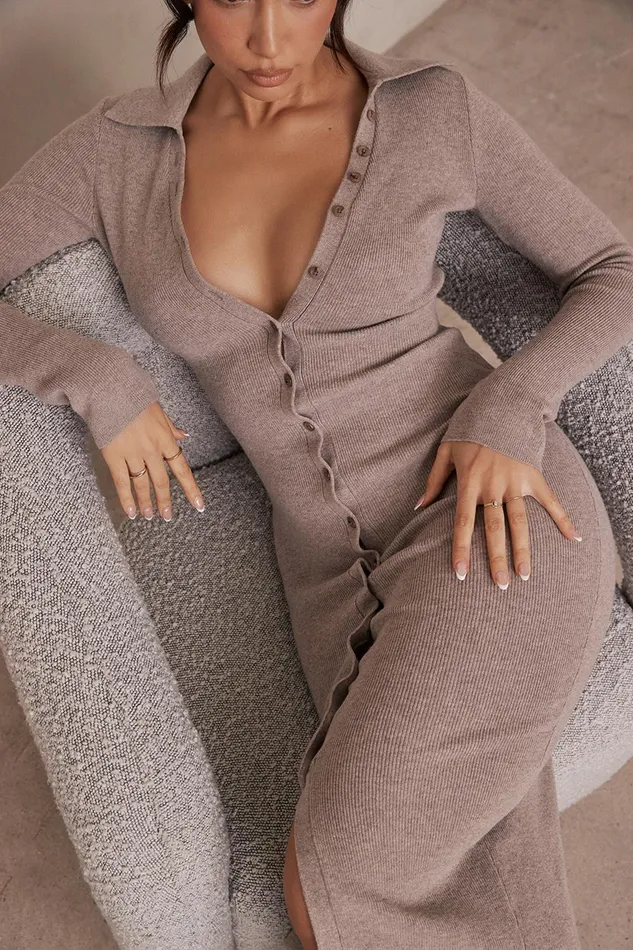 House Of CB YvetteBeige Cashmere Knit Midi Dress 8211 SALE Beige Women Midi Dresses