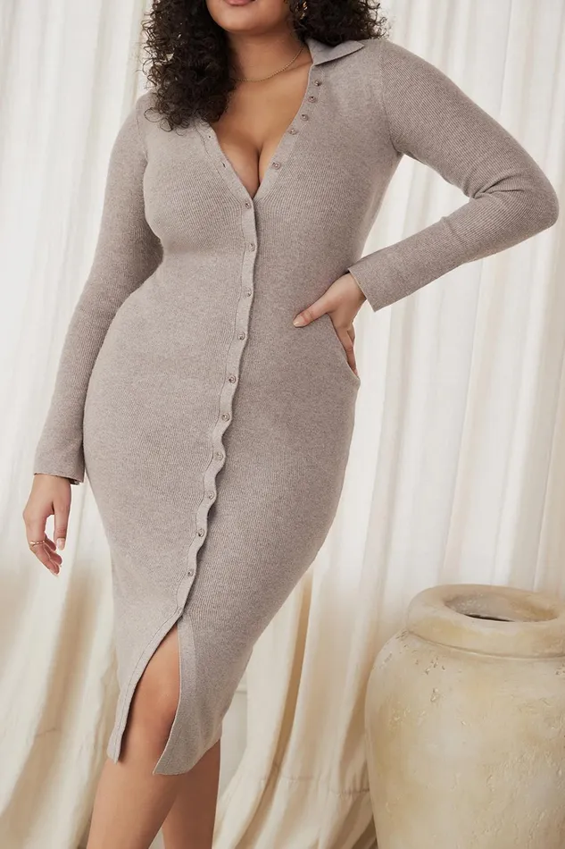 House Of CB YvetteBeige Cashmere Knit Midi Dress 8211 SALE Beige Women Midi Dresses