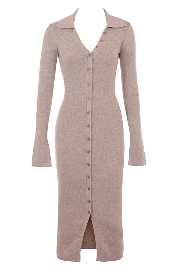 House Of CB YvetteBeige Cashmere Knit Midi Dress 8211 SALE Beige Women Midi Dresses