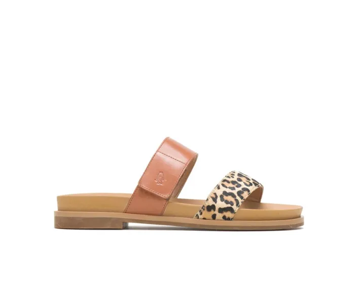 Hush Puppies Sandals Women Lilly 2 Band Slide Amber Brownleopard Leather