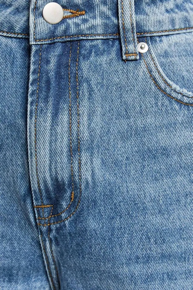 Imelda Jeans 8211 Mid Waist Frayed Hem Recycled Denim Crop Straight Leg Jeans In Mid Blue Wash Women Showpo Conscious