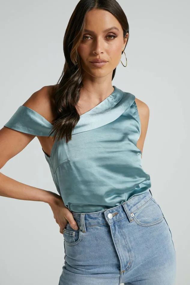 Indah Top 8211 Draped Off Shoulder Top In Sage Women Showpo Curve Clothes