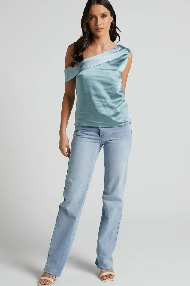 Indah Top 8211 Draped Off Shoulder Top In Sage Women Showpo Curve Clothes