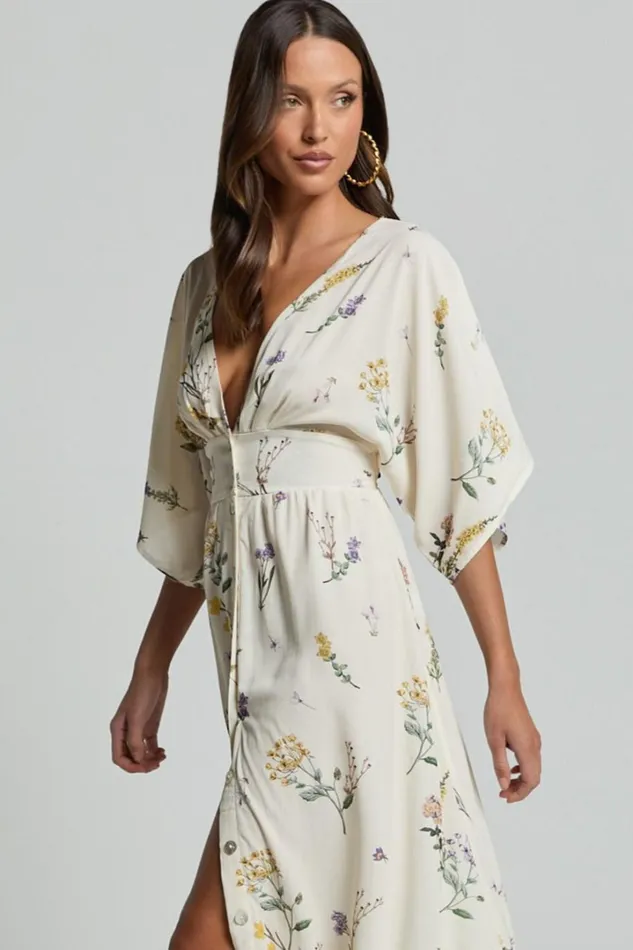 Inka Midi Dress 8211 Short Sleeve Button Down Dress In Botanical Floral Women Showpo Curve Clothes