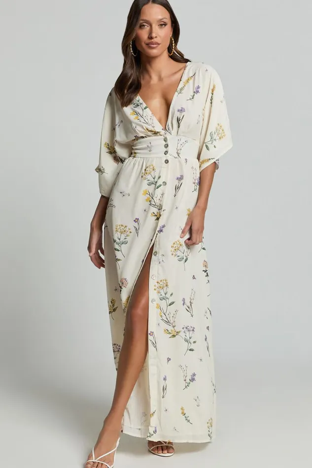 Inka Midi Dress 8211 Short Sleeve Button Down Dress In Botanical Floral Women Showpo Curve Clothes