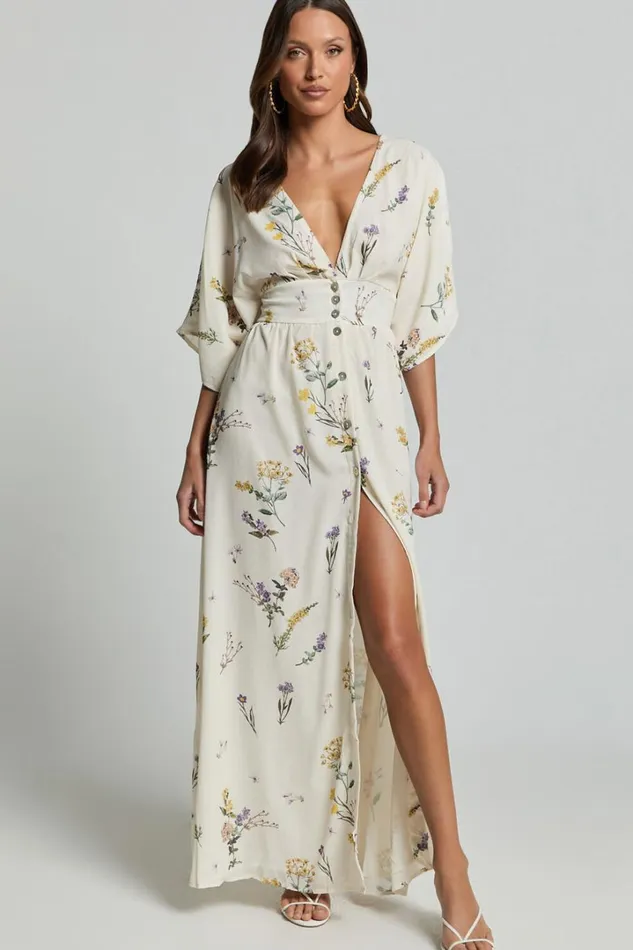 Inka Midi Dress 8211 Short Sleeve Button Down Dress In Botanical Floral Women Showpo Curve Clothes