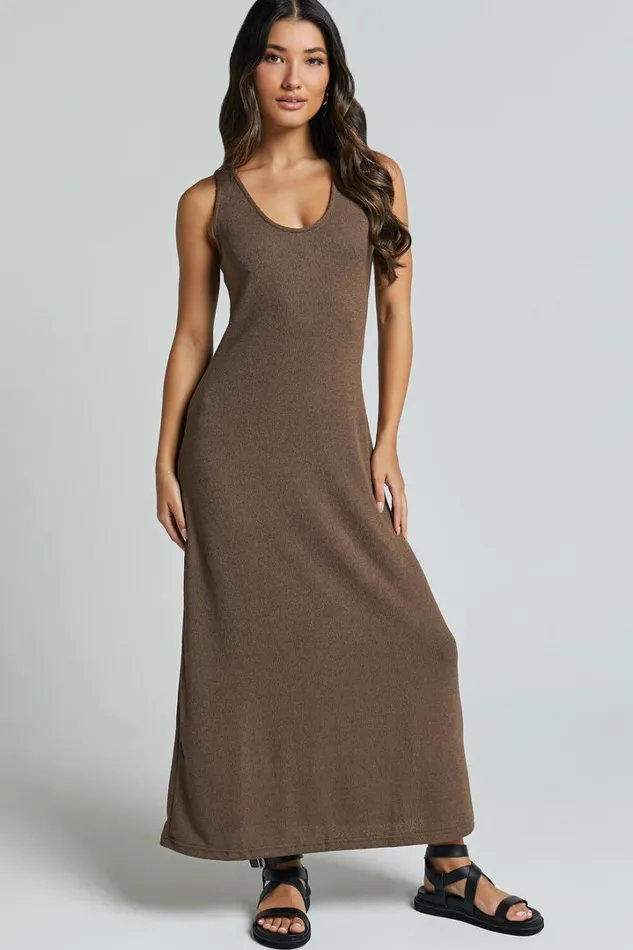 Ivi Midi Dress 8211 Scoop Neck Slip Dress In Chocolate Women Showpo Maternity Clothes