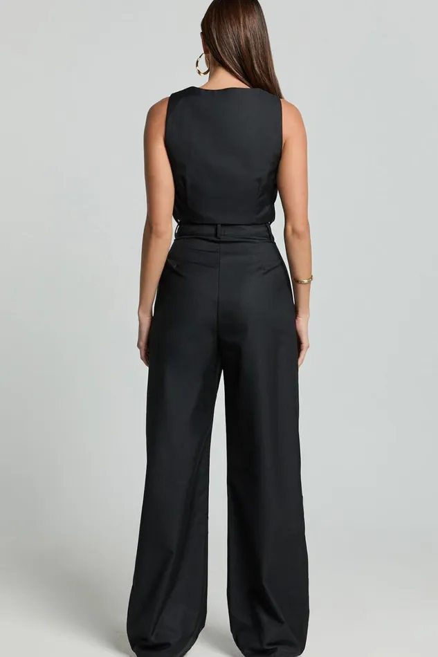 Izara Trousers 8211 Mid Rise Relaxed Straight Leg Tailored Trousers In Black Women Showpo Pants