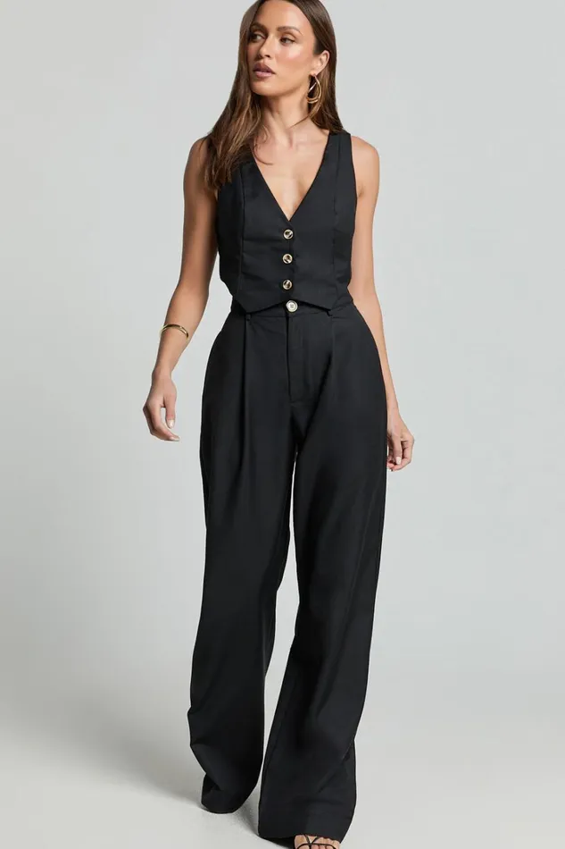 Izara Vest 8211 V Neck Button Up Cropped Vest In Black Women Showpo Curve Clothes