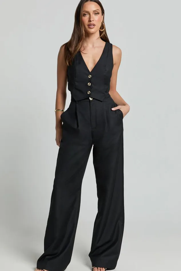 Izara Vest 8211 V Neck Button Up Cropped Vest In Black Women Showpo Curve Clothes