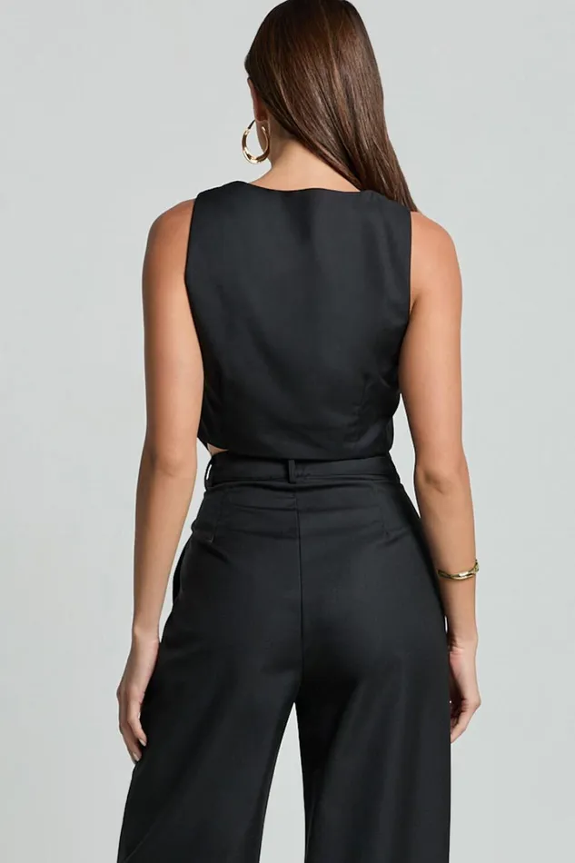 Izara Vest 8211 V Neck Button Up Cropped Vest In Black Women Showpo Curve Clothes