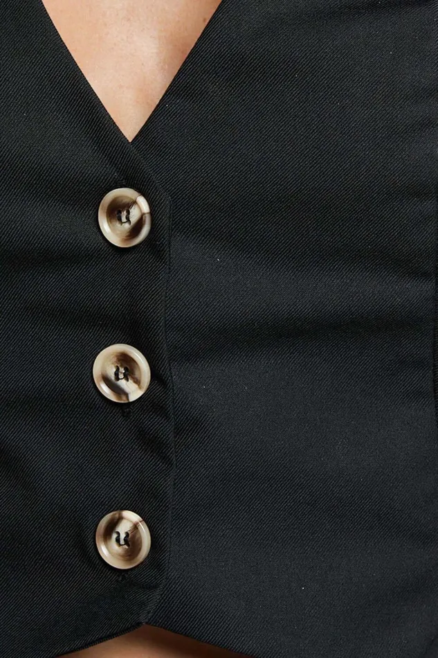 Izara Vest 8211 V Neck Button Up Cropped Vest In Black Women Showpo Curve Clothes