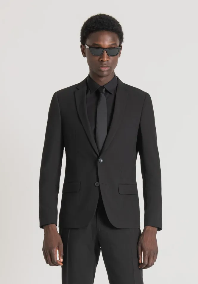 Jackets And Gilet Men Antony Morato Bonnie Slim Fit Jacket In Stretch Viscose Blend Fabric Black Jackets And Gilet Men Antony Morato Bonnie Slim Fit Jacket In Stretch Viscose Blend Fabric Black