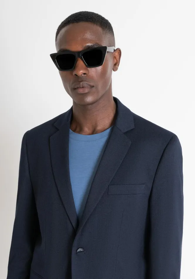 Jackets And Gilet Men Antony Morato Regular Fit Micro Weave Pattern 034Cora034 Jacket In Elastic Viscose Blue Ink