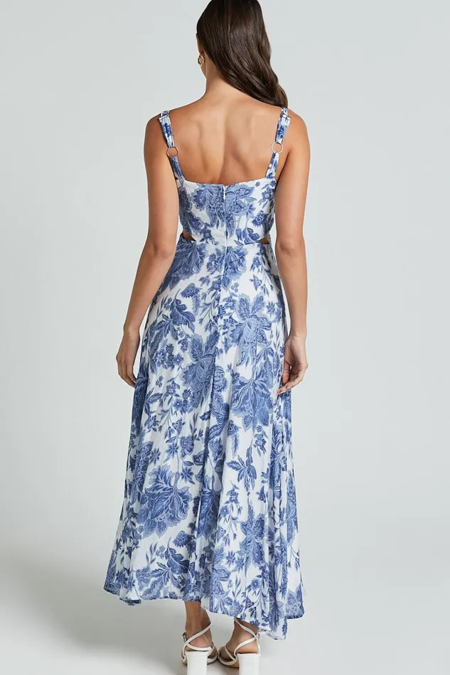 Jackleyn Midi Dress 8211 Sweetheart A Line Dress In Blue Floral Women Showpo Dresses